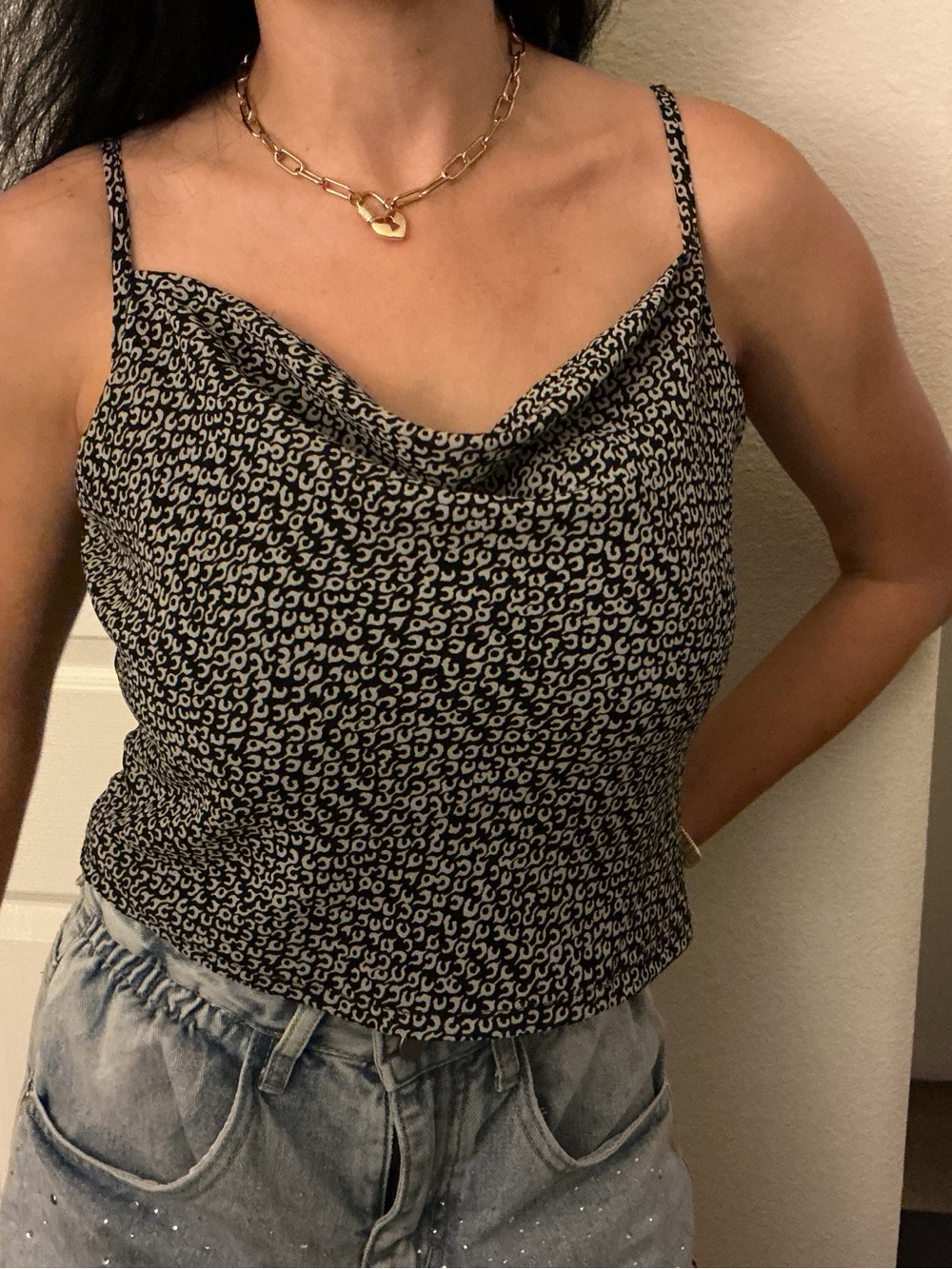Black & White Printed Cowl Neck Camisole Top